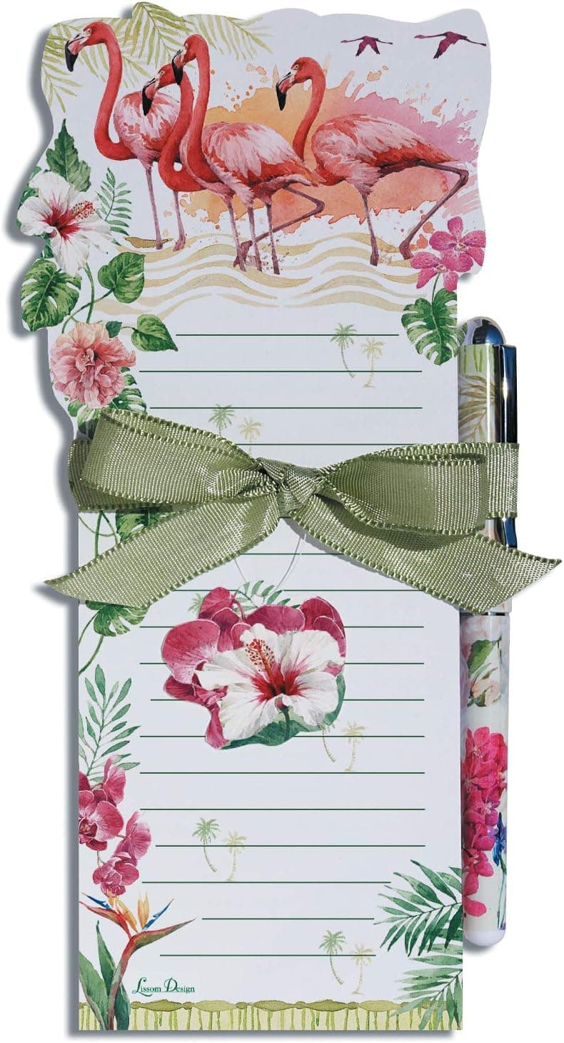 Lissom Design Magnetic Notepads - Magnet Backed Note Pad for Home or Office Organization Magnetic List Pad and Pen, 2-Piece Set, Tropical Paradise