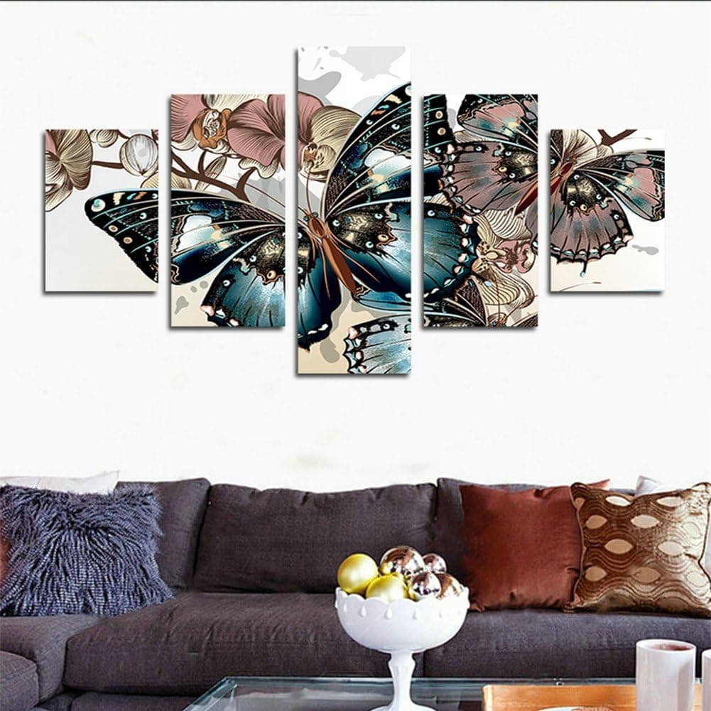 hcozy 5 Piece Abstract Floral Print Butterfly Oil Painting on canvas room decor printing the image Canvas Print Unframed 50 inch x30 inch