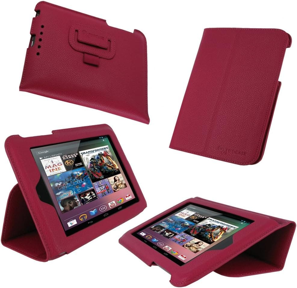 rooCASE Ultra-Slim (Magenta) Vegan Leather Folio Case for Google Nexus 7 Tablet (Built-in sleep/wake feature)