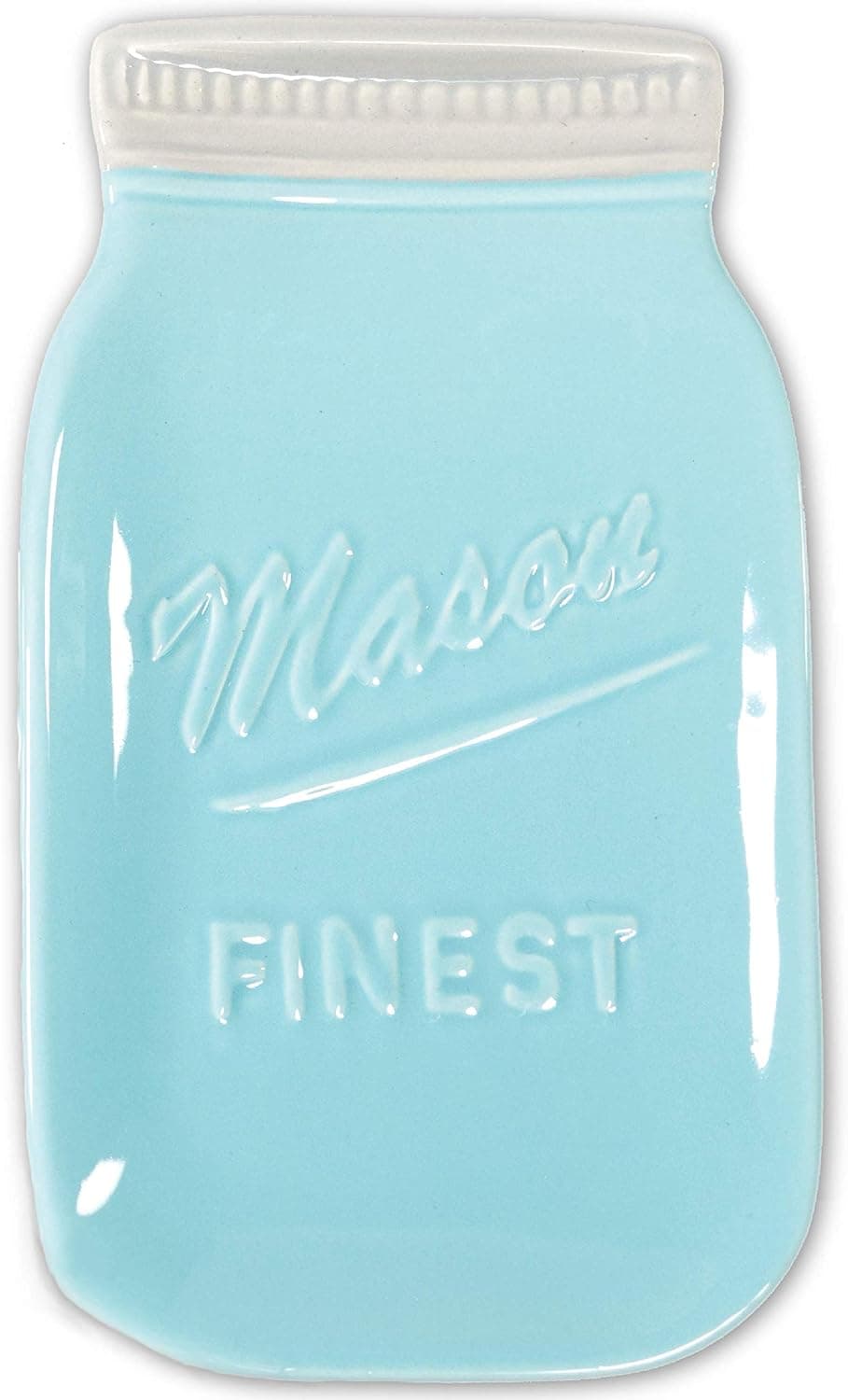 Blue Mason Jar Spoon Rest - Kitchen Spoon Holder for Stove Top - Ceramic Ladle Holder for Cooking Utensil in Rustic, Antique, Farmhouse Design