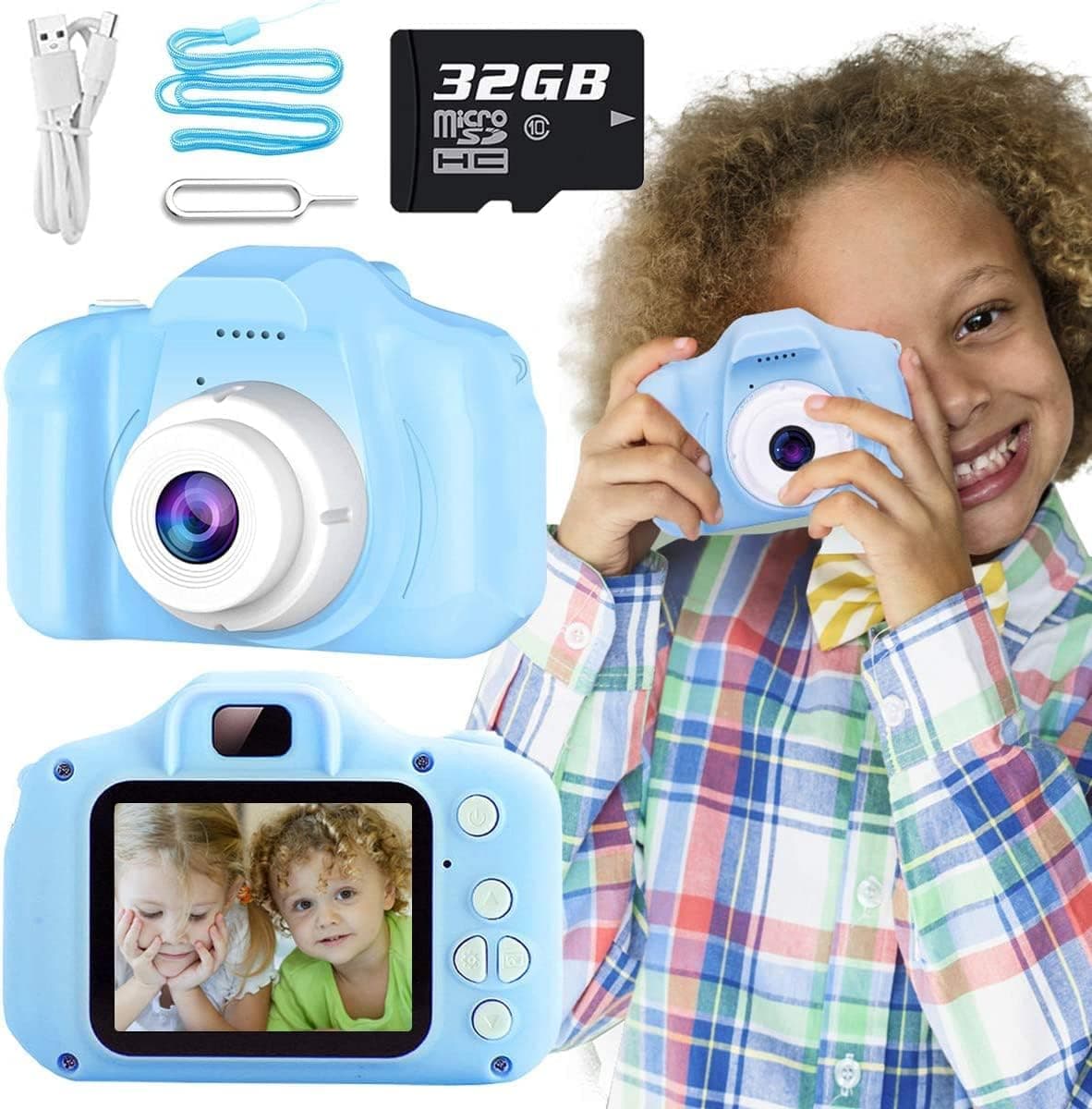Kids Camera, Kids Selfie Camera Camcorder 2.0 Inch IPS Screen with 32GB Card, HD Digital Video Camera for Kids, Children Christmas Birthday Gift (Blue)