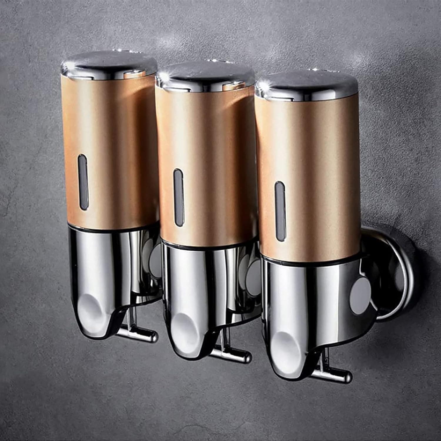 iZiv Shampoo and Conditioner Dispenser, Shower Dispenser 3 Chamber No Drill with Waterproof Labels and Glue, Bathroom Shower Pump Dispenser Wall Mounted for Home Hotel