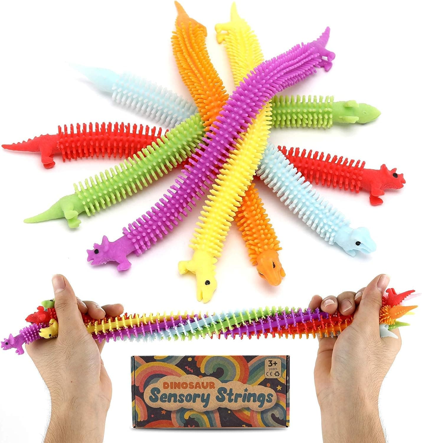 ZaxiDeel 6 Pack Fidget Sensory Toys Therapy Dinosaur Stretchy String for Kids and Adults, Stress Relief Anti Anxiety Calming Relaxing for Boys and Girls with Autism and ADHD