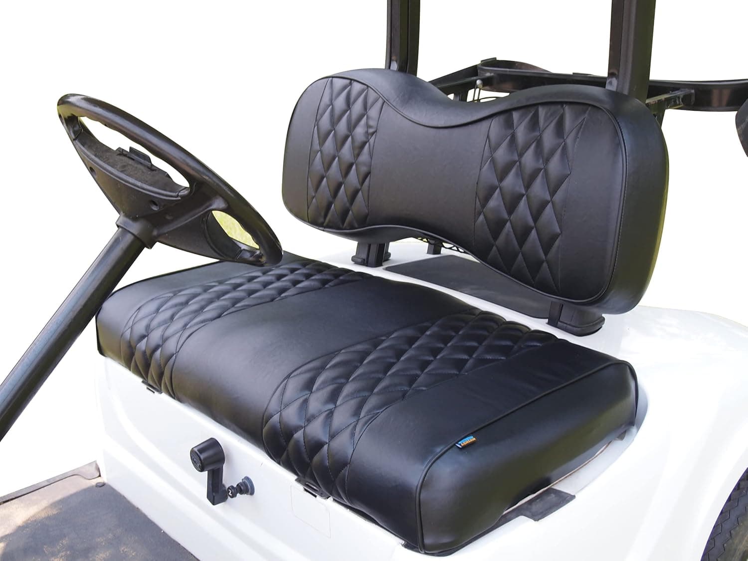 Huskey 4PCS Golf Cart Front/Rear Seat Covers for EZGO/Club Car/Yamaha,Custom Two-Tone Diamond Stitching,Marine Grade Vinyl Material,Staple on Design
