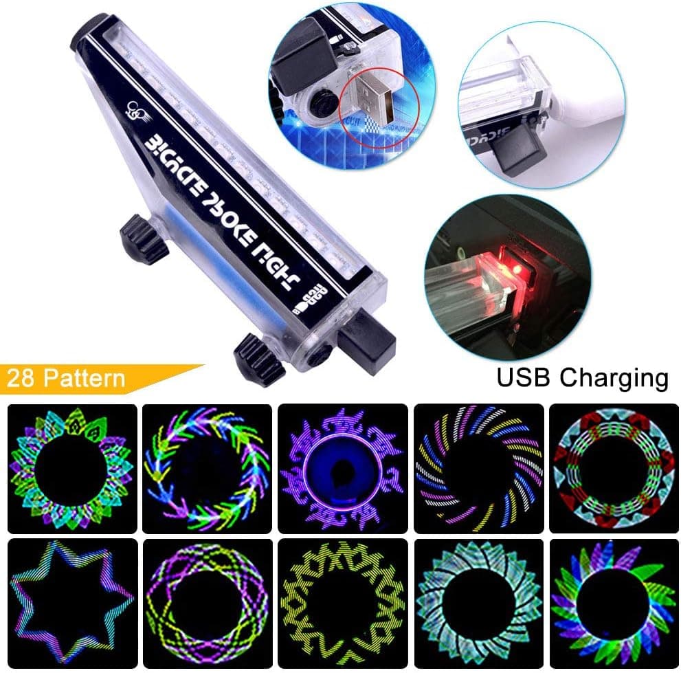 Blinkle Bike Wheel Light USB Rechargeable Bike Spoke Light Bicycle Wheel Safety Light 28 Different Patterns Waterproof for Kids Adults Very Bright