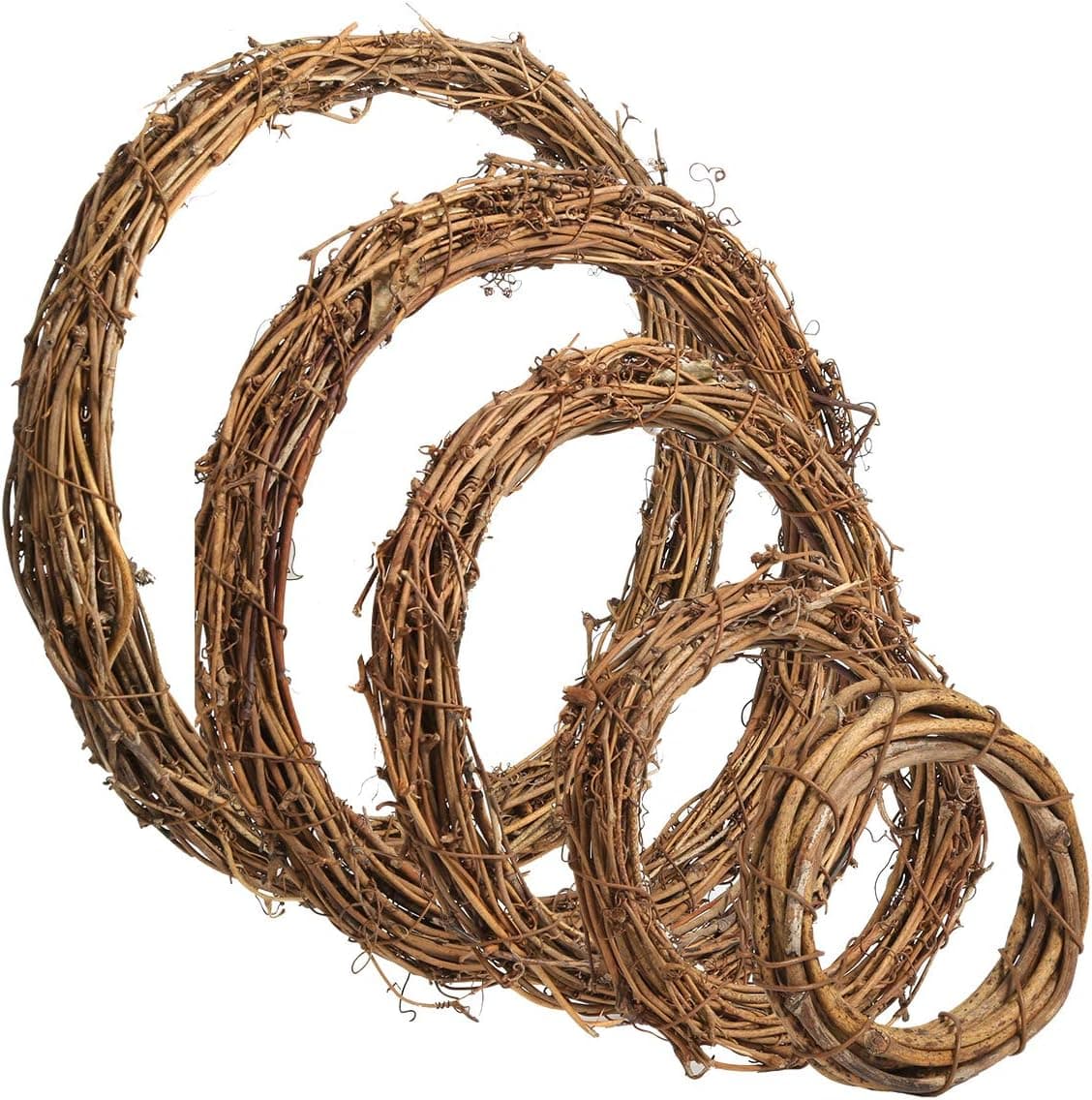 Sntieecr 5 PCS Natural Grapevine Wreaths Set, Vine Branch Hoop Wreath Wedding Rattan Door Wreath Garland Decoration for DIY Festivals and Wedding Decorations, Wreath Hanging Craft(3/5/ 8/10/ 12 inch)