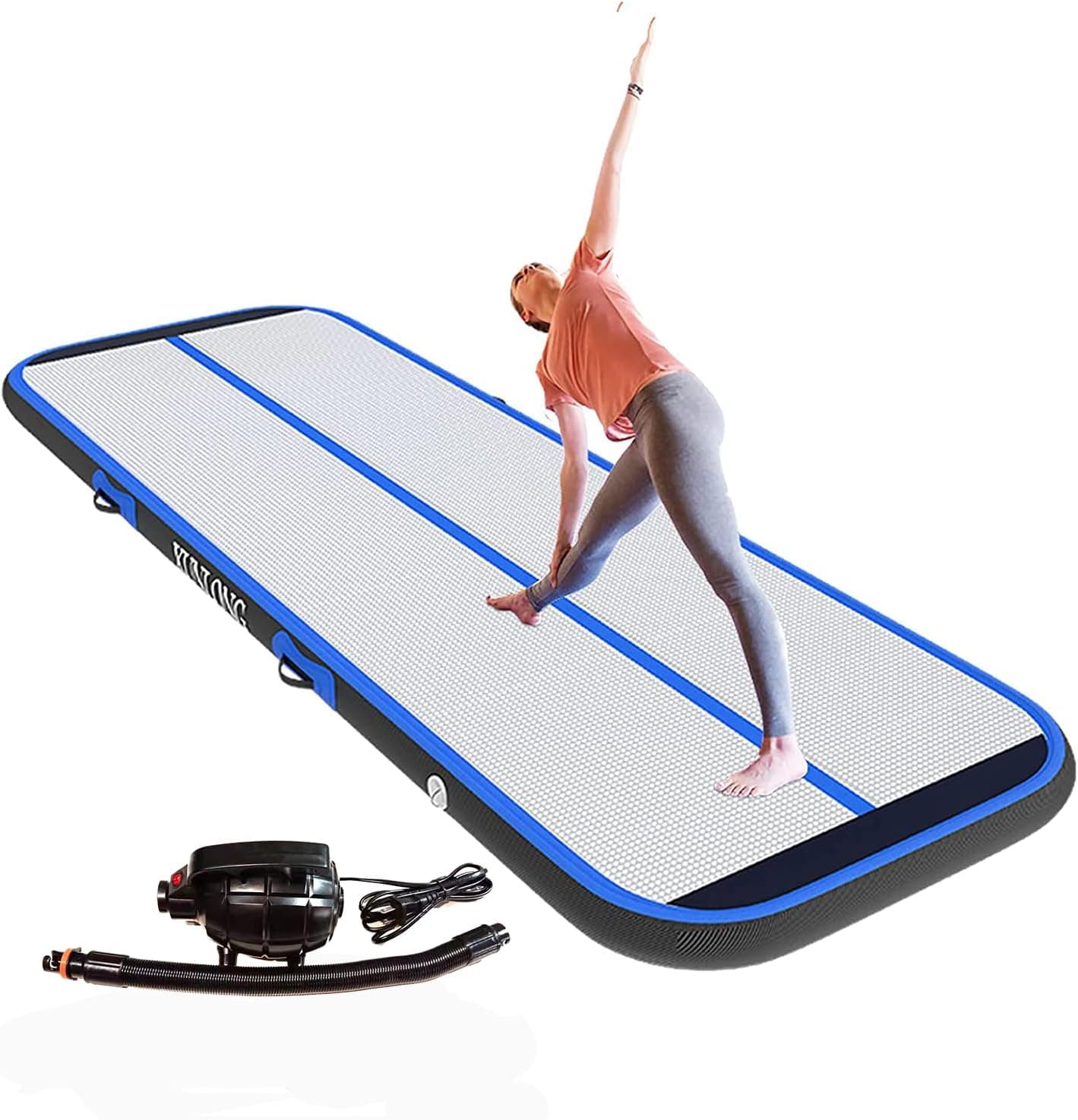XUNLONG Air Mat Tumble Track 4/8 inchs Thickness Inflatable Gymnastics Training Mat 10ft/13ft/16ft/20ft with Electric Air Pump for Cheerleading/Training/Water Fun/Park/Home use