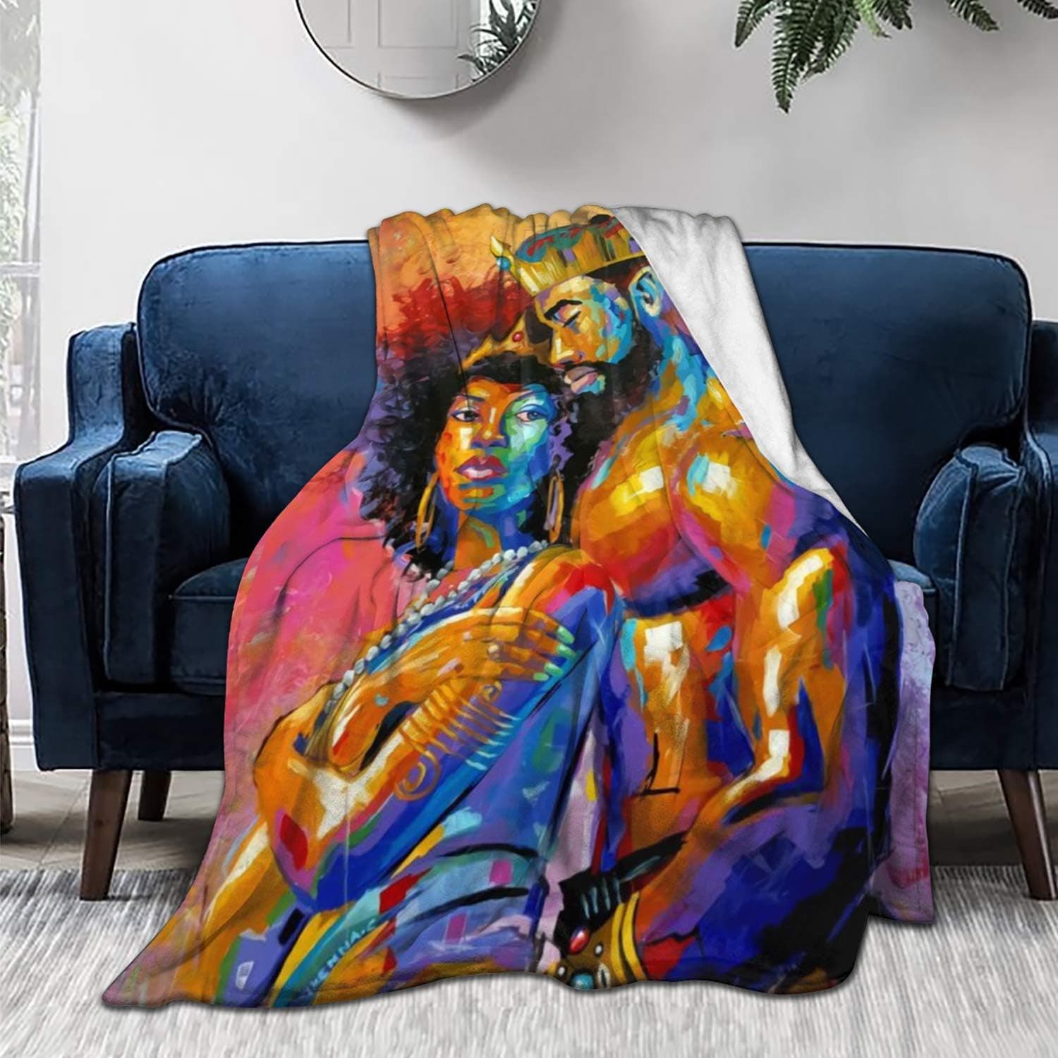 KING DARE King African American Lovers Couple Fleece Sofa Blanket, Lightweight Travel Blanket, Cozy Plush Keep Warm Flannel Throws Blankets for Baby/Kids/Youth/Adult 60x80 inch