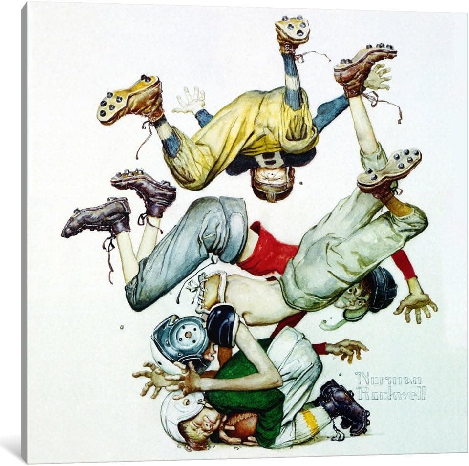 iCanvasART 1-Piece First Down 'Four Sporting Boys: Football' Canvas Print by Norman Rockwell, 0.75 by 18 by 18-Inch