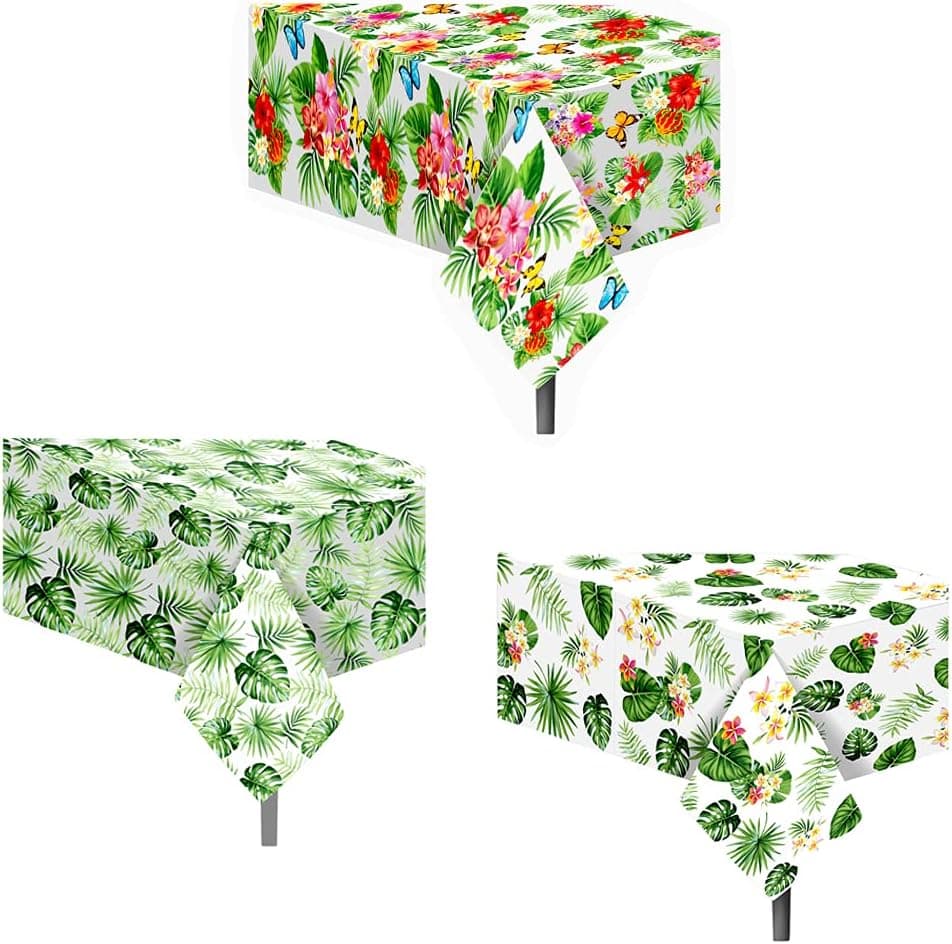 3 Packs (86X51 inch) Hawaiian Luau Tablecloths for Party Decoration, Disposable Plastic Rectangular Table Covers, Summer Beach Kids Birthday Cocktail Party Supplies(3
