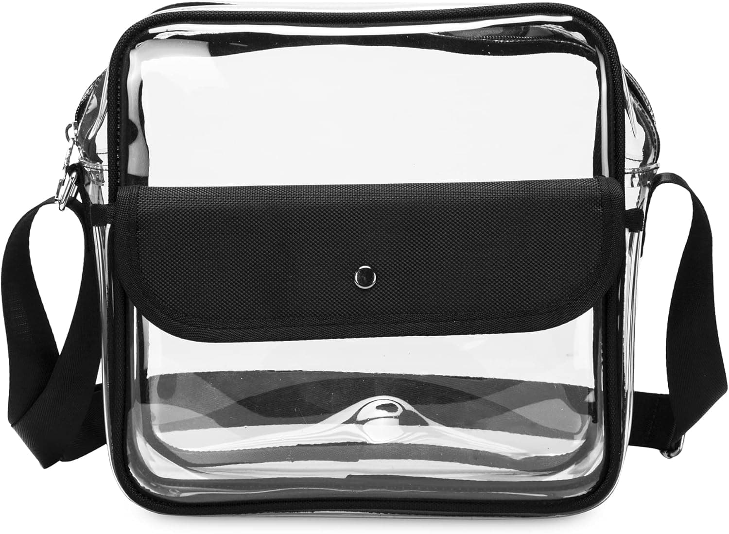 Everembrace Clear Crossbody Bag Stadium Approved, Clear Tote Bags for Women with Front Pocket Adjustable Strap, Black