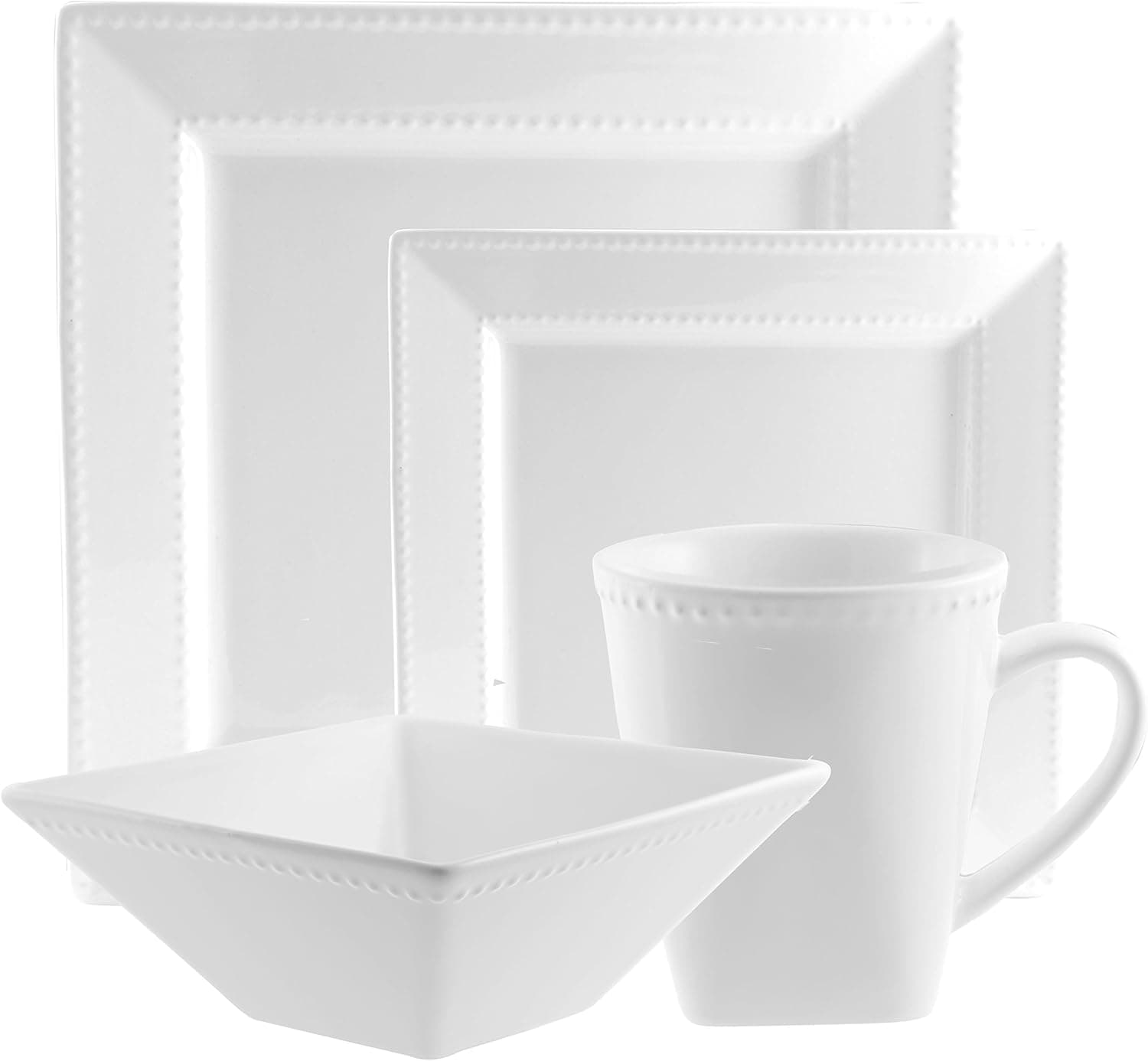 10 Strawberry Street Beaded Square 16 Piece Dinnerware Set, White