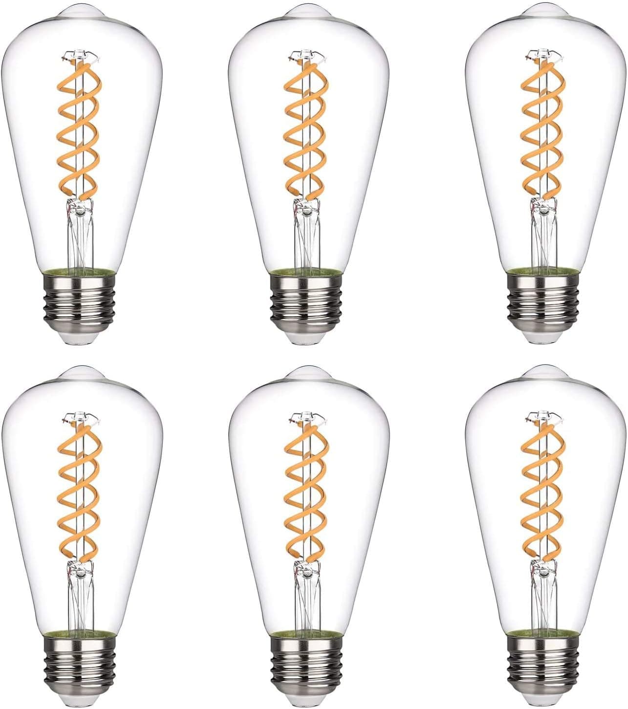 ST19(ST64) 8W Vintage Edison LED Bulb, Soft White 2700K, Antique Flexible Spiral LED Filament Light Bulb,800Lm Dimmable, 8W Equivalent to 80W, E26 Base,Clear Glass (8W-2700K-6 Pack)
