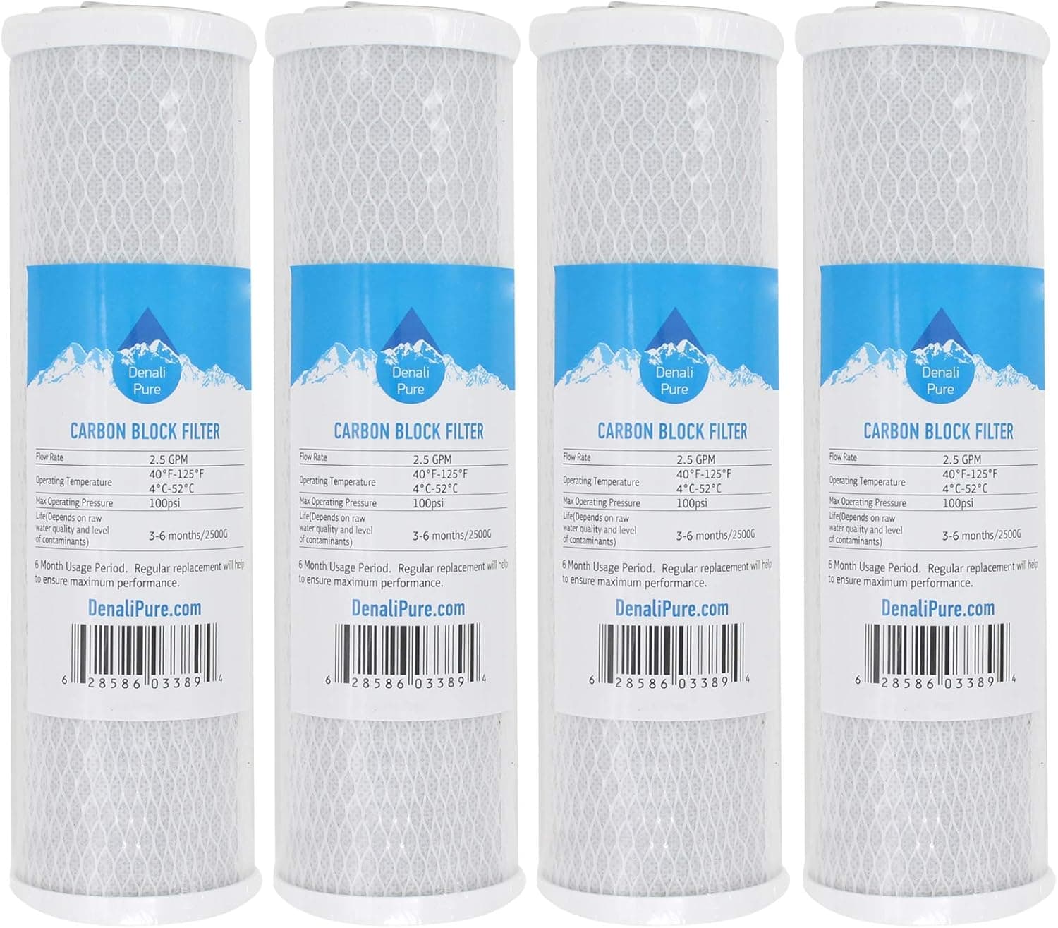 4-Pack Replacement for Compatible with Rainsoft 9596 Activated Carbon Block Filter - Universal 10 inch Filter Compatible with Rainsoft 9596 Four Stage RO System - Denali Pure Brand