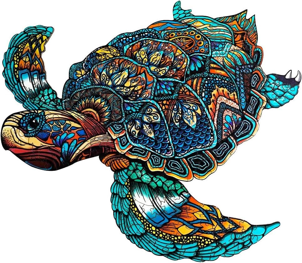 Wooden Jigsaw Puzzles for Adults Kids, Resolute Turtle Unique Shape Animal Wooden Puzzle, Wood Puzzle, Best Birthday Gift for Family and Friends, Family Games Play Collection 12 x 10in,180pcs Medium