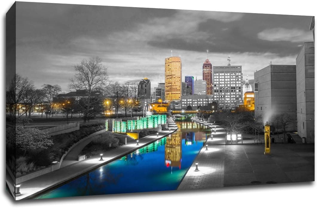 Indianapolis Touch of Color Skyline 32x48 Gallery Wrapped Canvas Wall Art