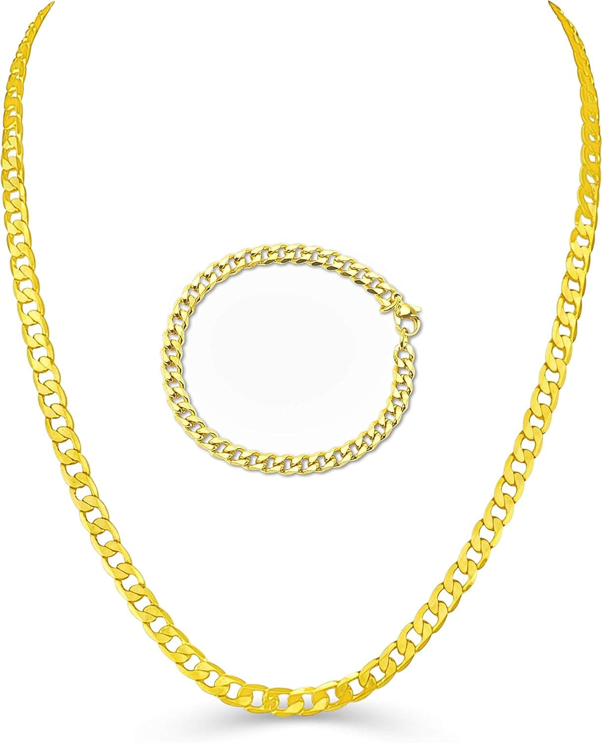 FREE BRACELET Life Time NECKLACE 5mm Gold Cuban Chain necklace for men women