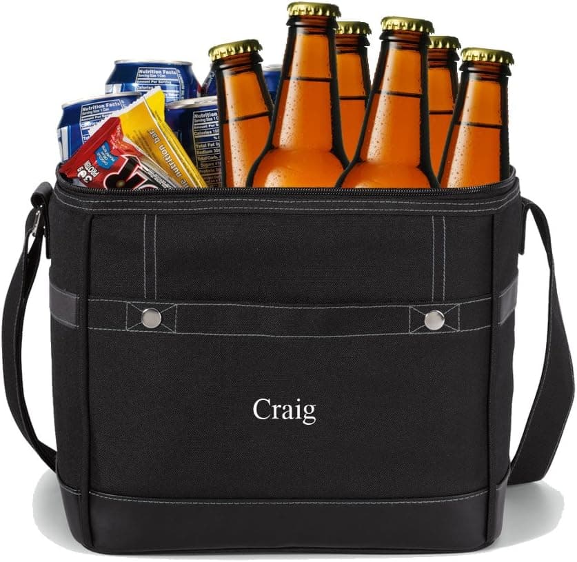 Personalized Cooler Bag for Groomsmen - Narrow Beer Travel Cooler, 18 can / 12 Bottle Capacity (Black) - Nice Christmas or Birthday Gift for Men