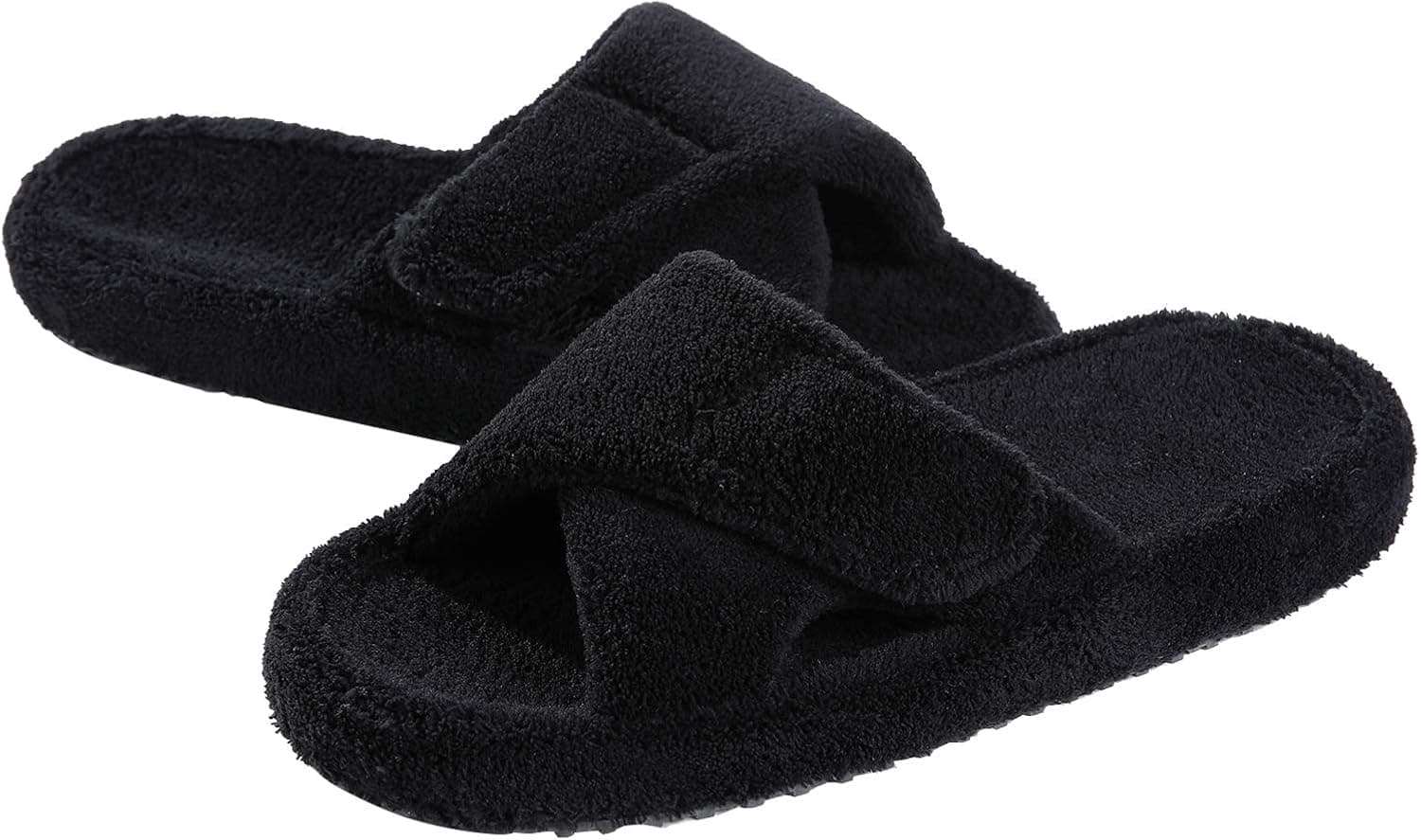 Women's Adjustable House Slippers Open Toe Non Slip Fuzzy Slide Slippers with Arch Support