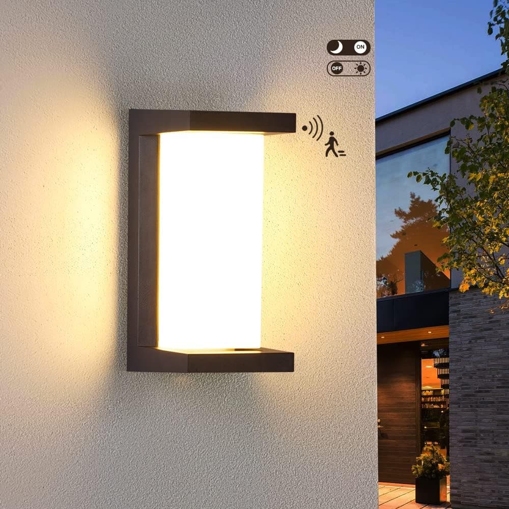 Motion Sensor Outdoor Wall Lights Dusk to Dawn Exterior Light Fixture 18W Wall Mount Modern IP65 Waterproof Porch Wall Lamp Lighting Matte Black for Doorway, Garage, Entryway, Hallway (Vertical)