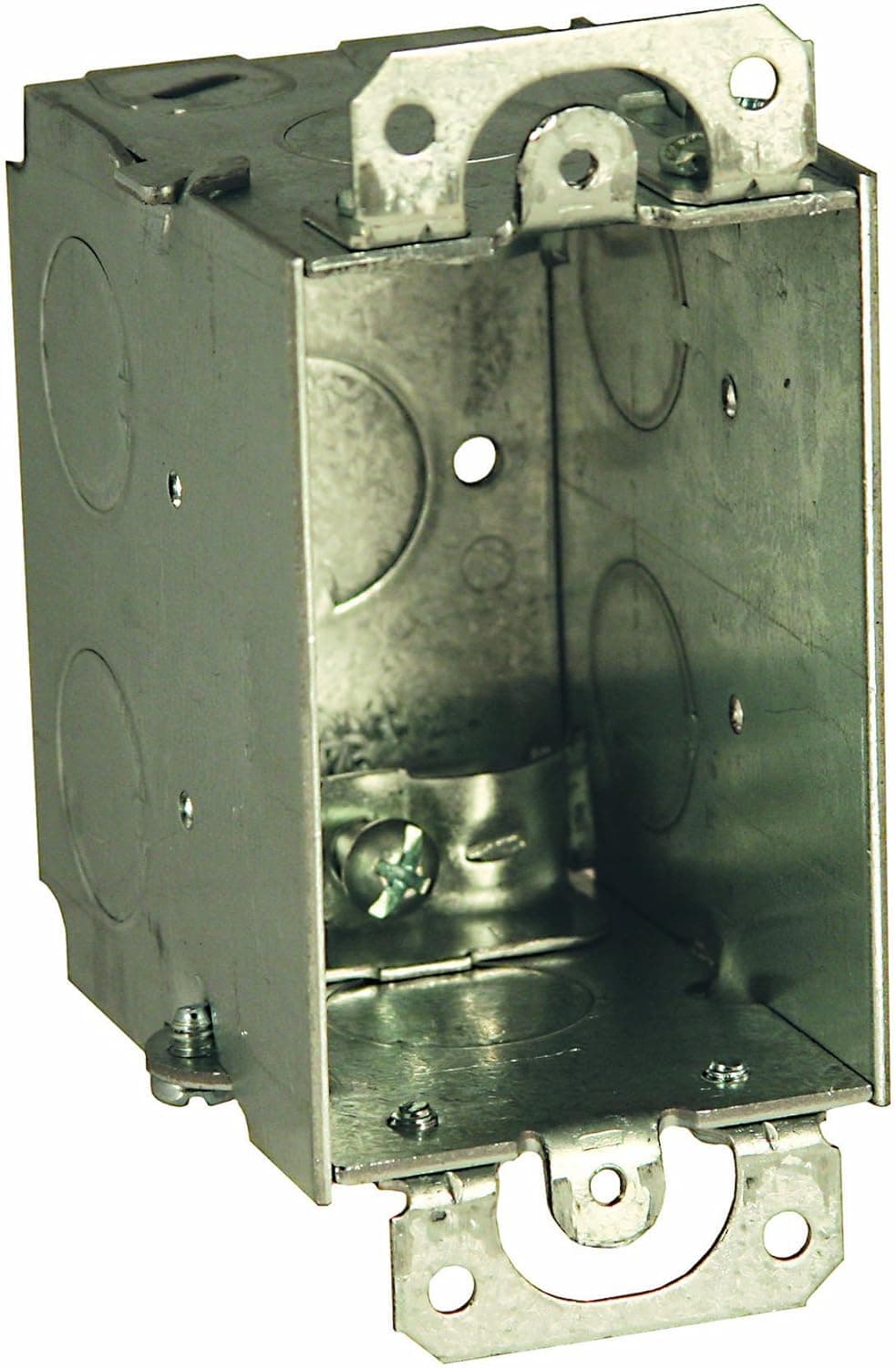 3 in. x 2 in. Switch Box, Gangable, 2-3/4 in. Deep, Seven 1/2 in. KO's & NMSC Clamps, Plaster Ears