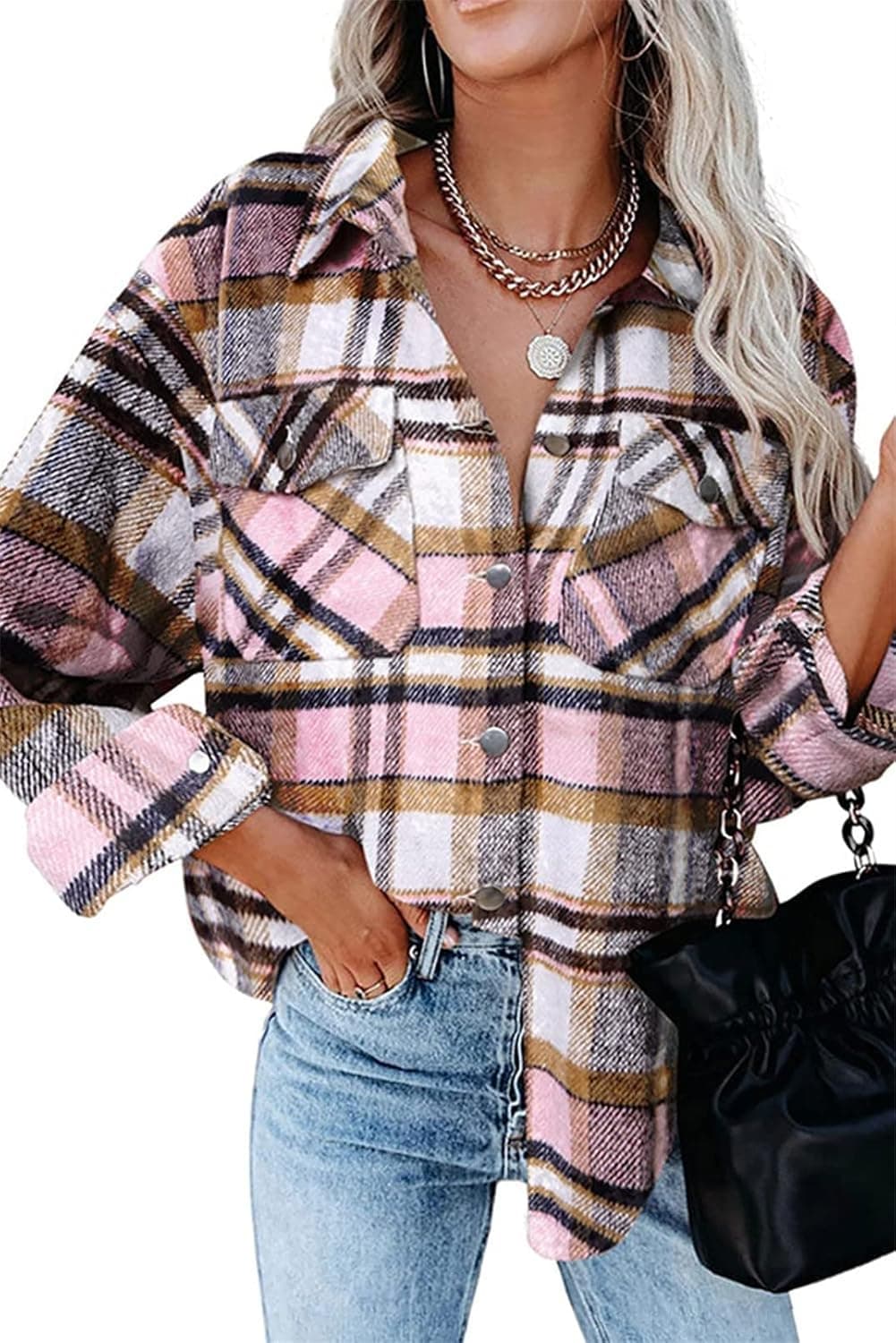 Women Corduroy Button Down Shacket Casual Shirt Jacket Long Sleeve Boyfriend Blouses Tops