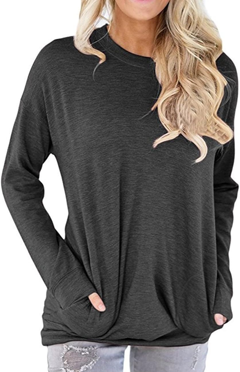 Sexyshine Women's Casual Long Sleeve Solid and Letter Printed Tunic Pullover Sweatshirt Tops with Pockets