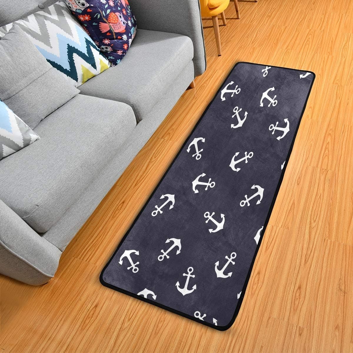 2' x 6' Long Area Rug Nautical Anchor Kitchen Rug Runner Rug Modern Non Slip Door Mat Floor Mat Hallway Entry Carpet 72x24 Inch