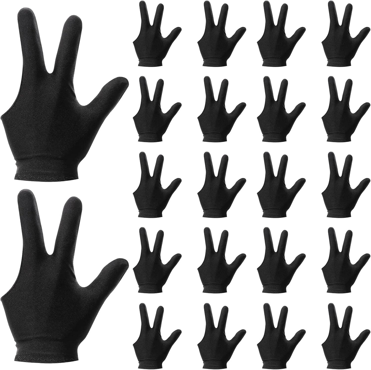 ONLYFU 22 Pieces Billiard Gloves Three Finger Cue Shooter Pool Gloves Sport Gloves for Women & Men Both Left and Right Hand ( Black )