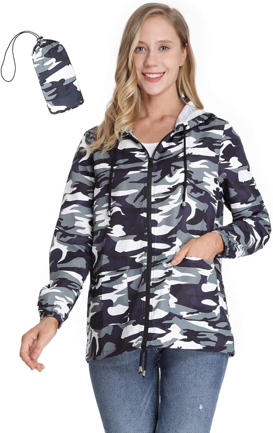 AUQCO Lightweight Raincoat Women Waterproof Rain Jackets Packable Outdoor Hooded Windbreaker