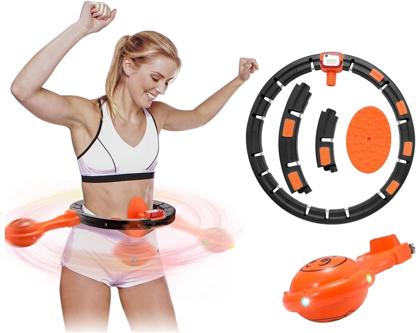 XEWEA Hoola Hoop Smart Fitness Weight Loss Ring with LED Colorful Light Adjustable Size Detachable Massage Yoga Ring for Adult and Child Artifact Sports Equipment Abdominal Waist Exercise