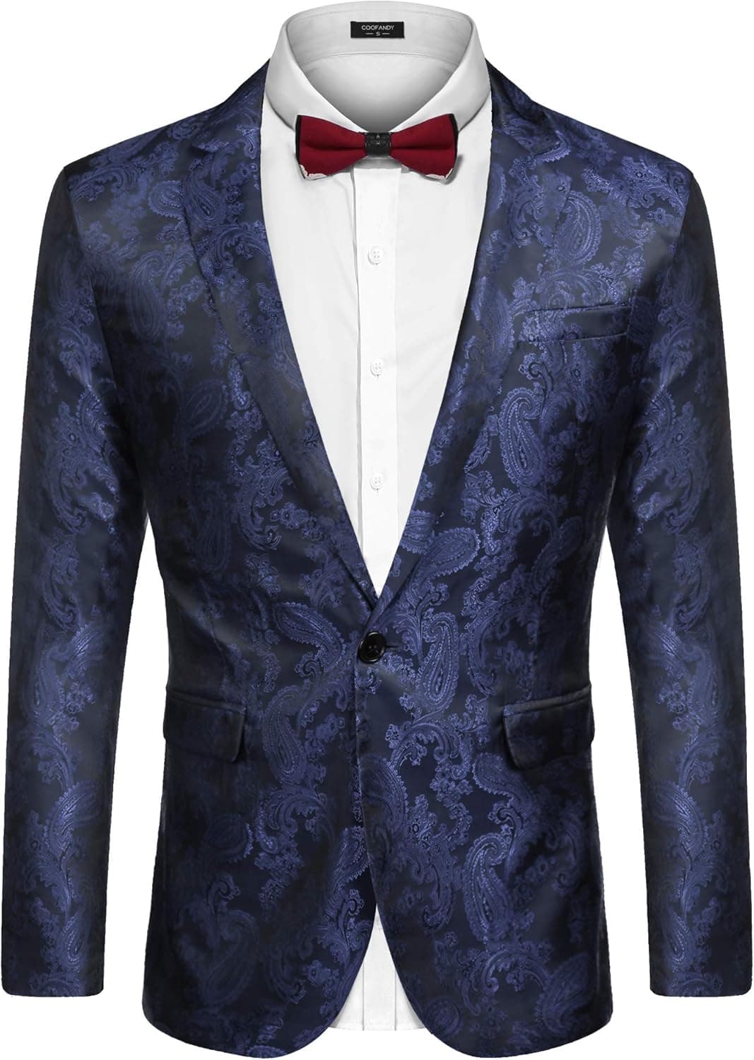 COOFANDY Men's Paisley Dress Suit Lightweight Stylish Slim Fit Jacket Blazer for Prom Dinner Party (Small, Navy Blue)