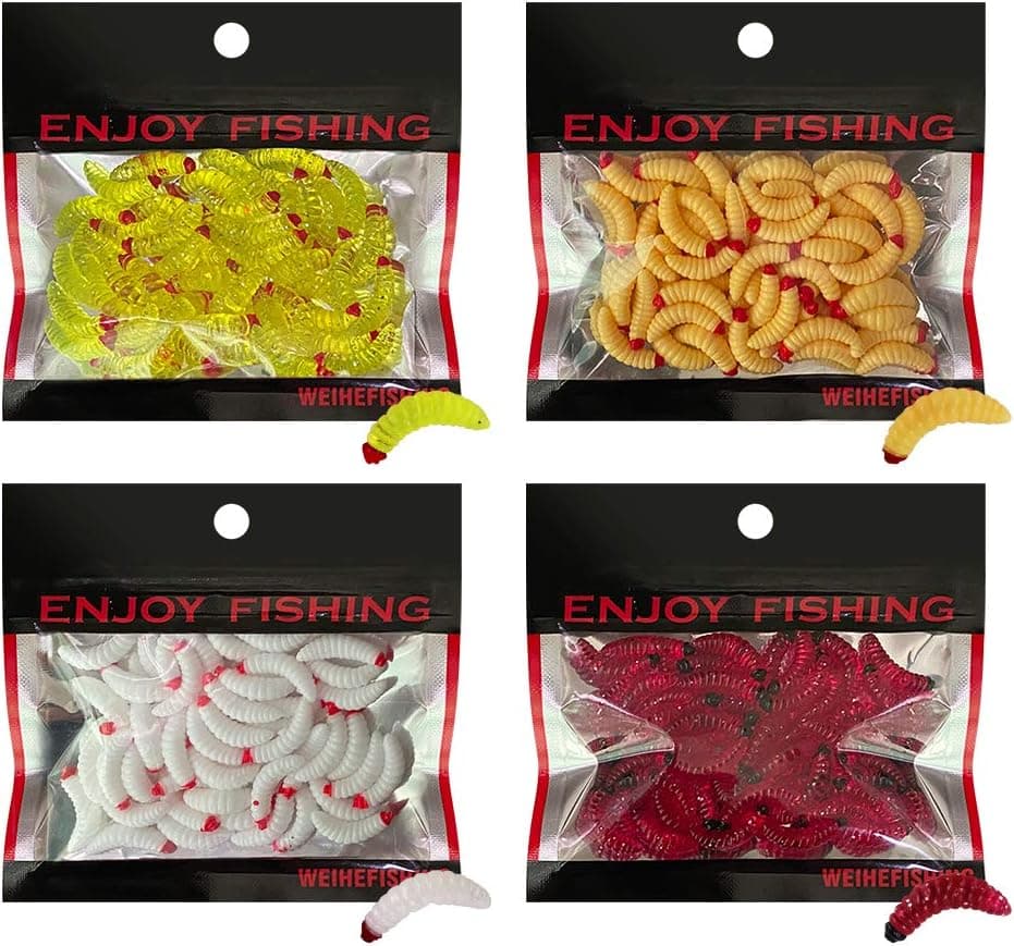 200Pcs Maggot Grub 50pcs Soft Baits Worms Fishing Lures, Lifelike 0.94'' Bionic Swimming Float Lures for Bass Trout Salmon Attractant Frog Fishing Gear Artificial Fisherman Accessories