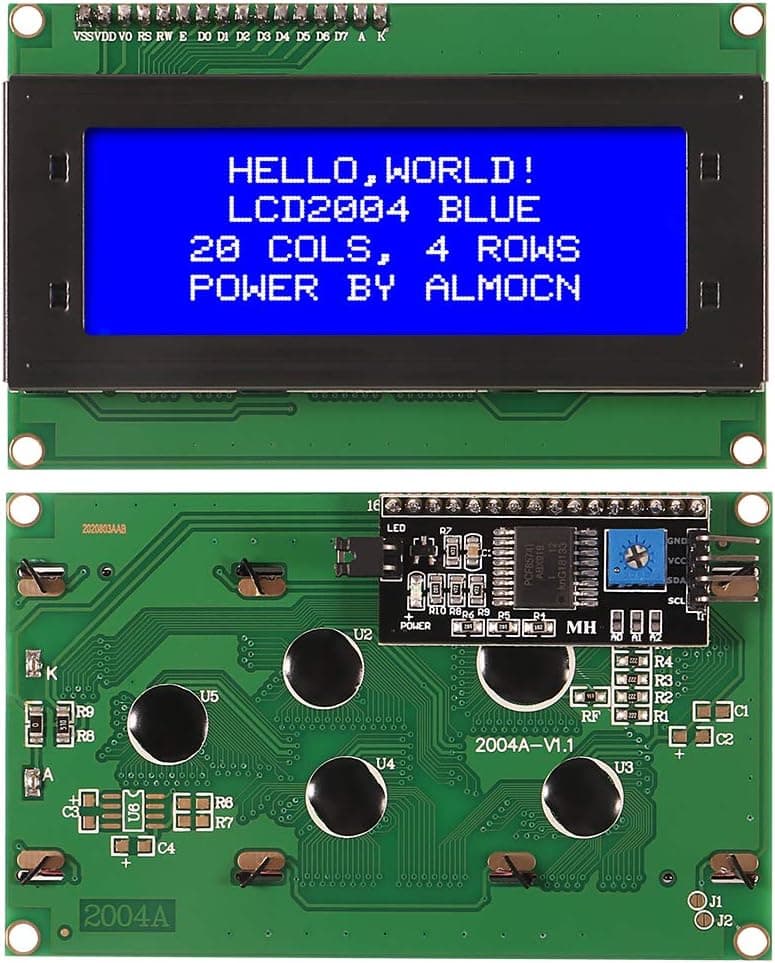 ALMOCN IIC I2C TWI Serial 2004 20x4 LCD Display Module with I2C Interface Adapter Blue Backlight for Arduino R3 MEGA2560(Blue)