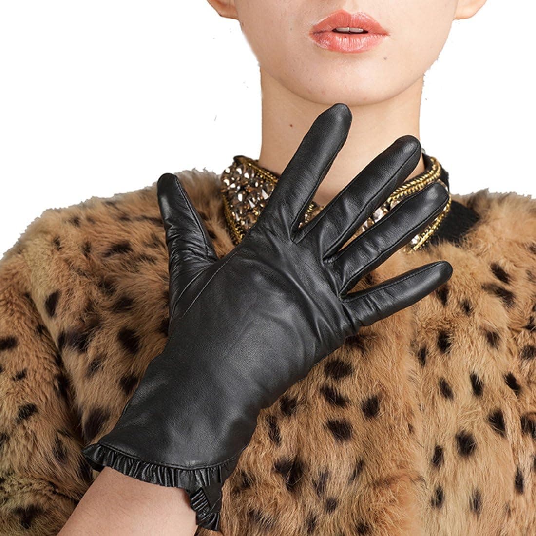 MEZETIHE Women Lady Genuine Nappa soft Lambskin Leather Winter warm Gloves(XL, Black)