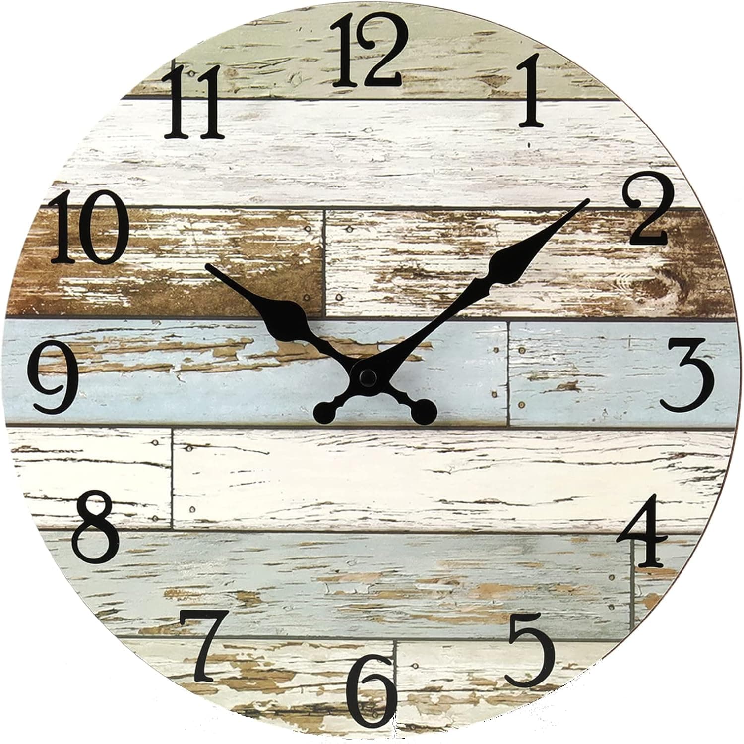 Wall Clock 12 Inch Silent Non-Ticking Rustic Country Wall Clocks Battery Operated Tuscan Style Wooden Clock Decorative for Home Farmhouse Outdoor Patio Pool (Blue & Brown)