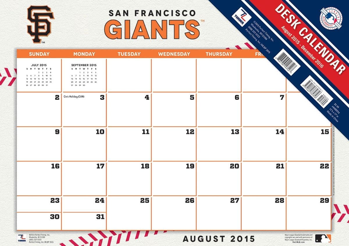 Turner 2016 17-Month Desk Pad, San Francisco Giants, 12 x 17 inches (8900554)