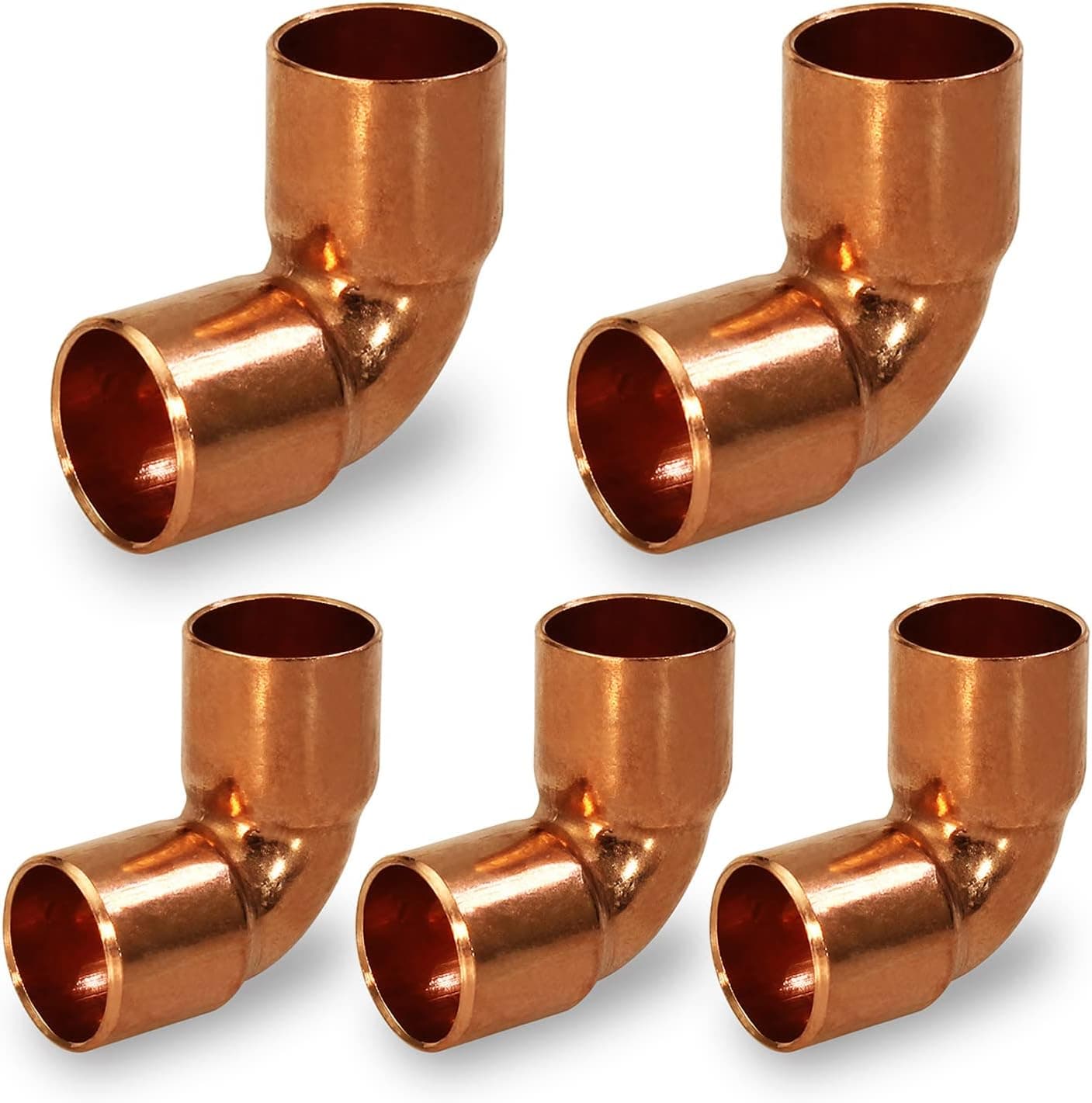 Everflow CCLN0025-5 90 degrees Short Turn Sweat Elbow Copper Fittings (pack of 5)