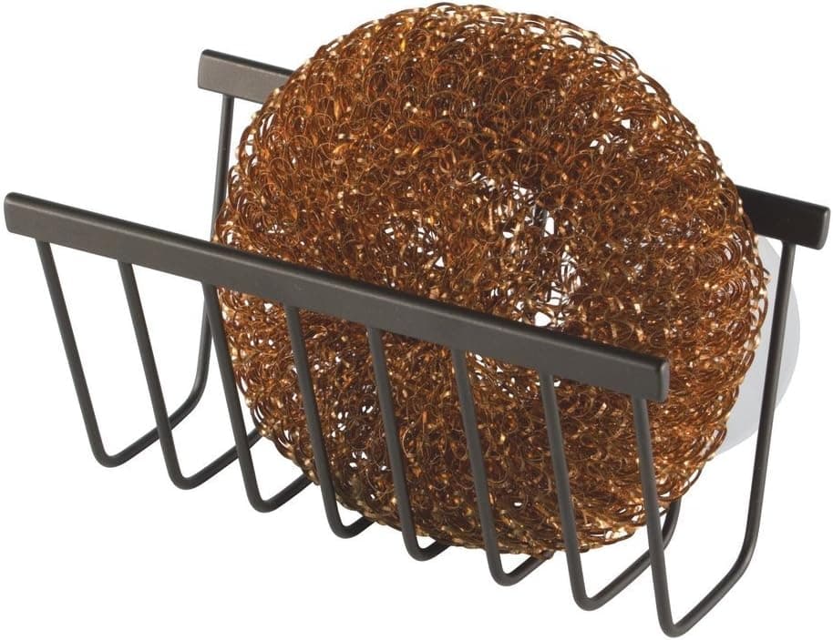 mDesign Kitchen Sink Suction Soap Sponge and Scouring Pad Holder - Bronze