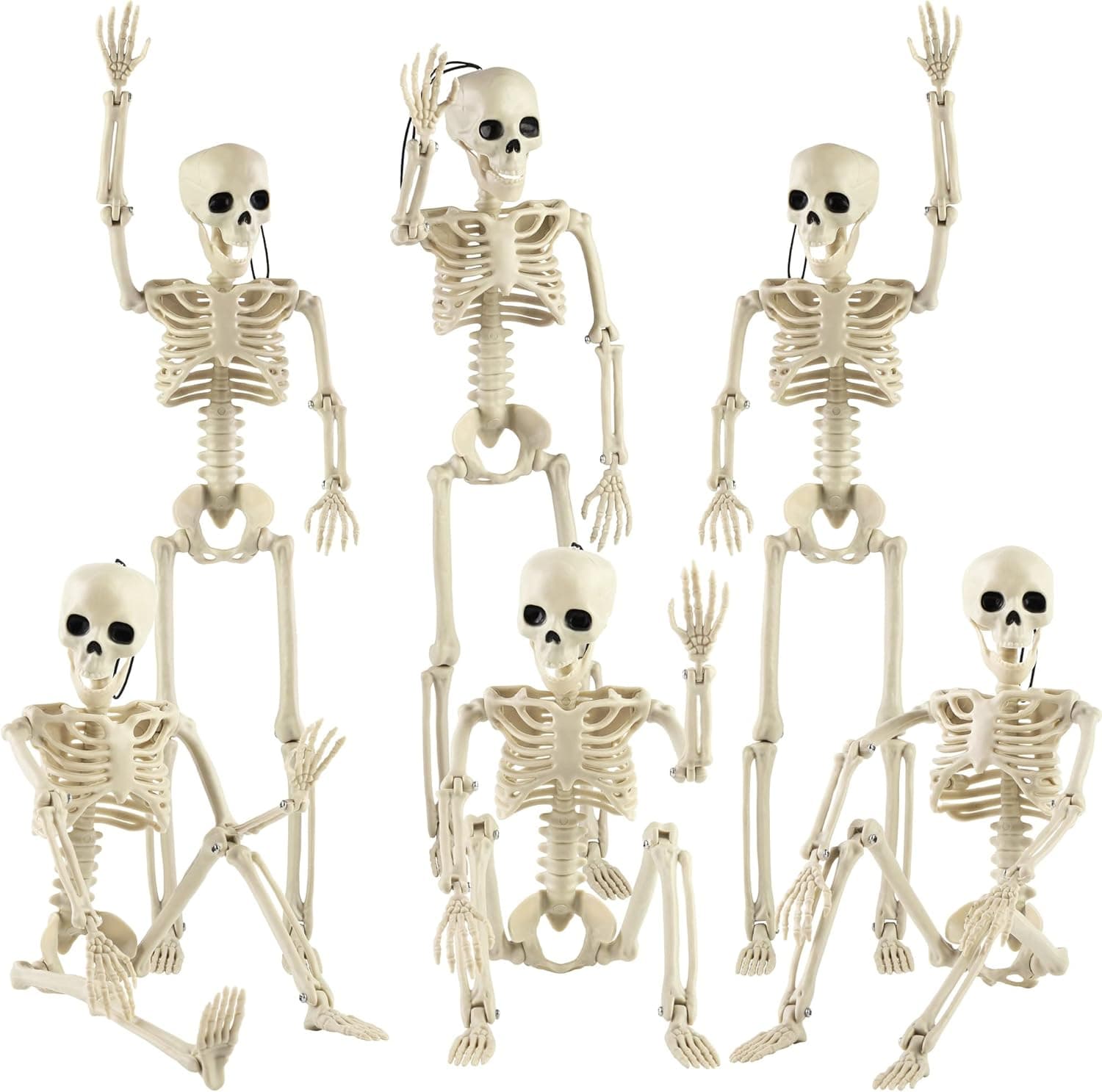Fovths 6 Pieces 15.7 Inches Halloween Skeleton Decoration Posable Full Body Skeleton with Movable Joints Halloween Skull Decor for Halloween Haunted House Props Decorations
