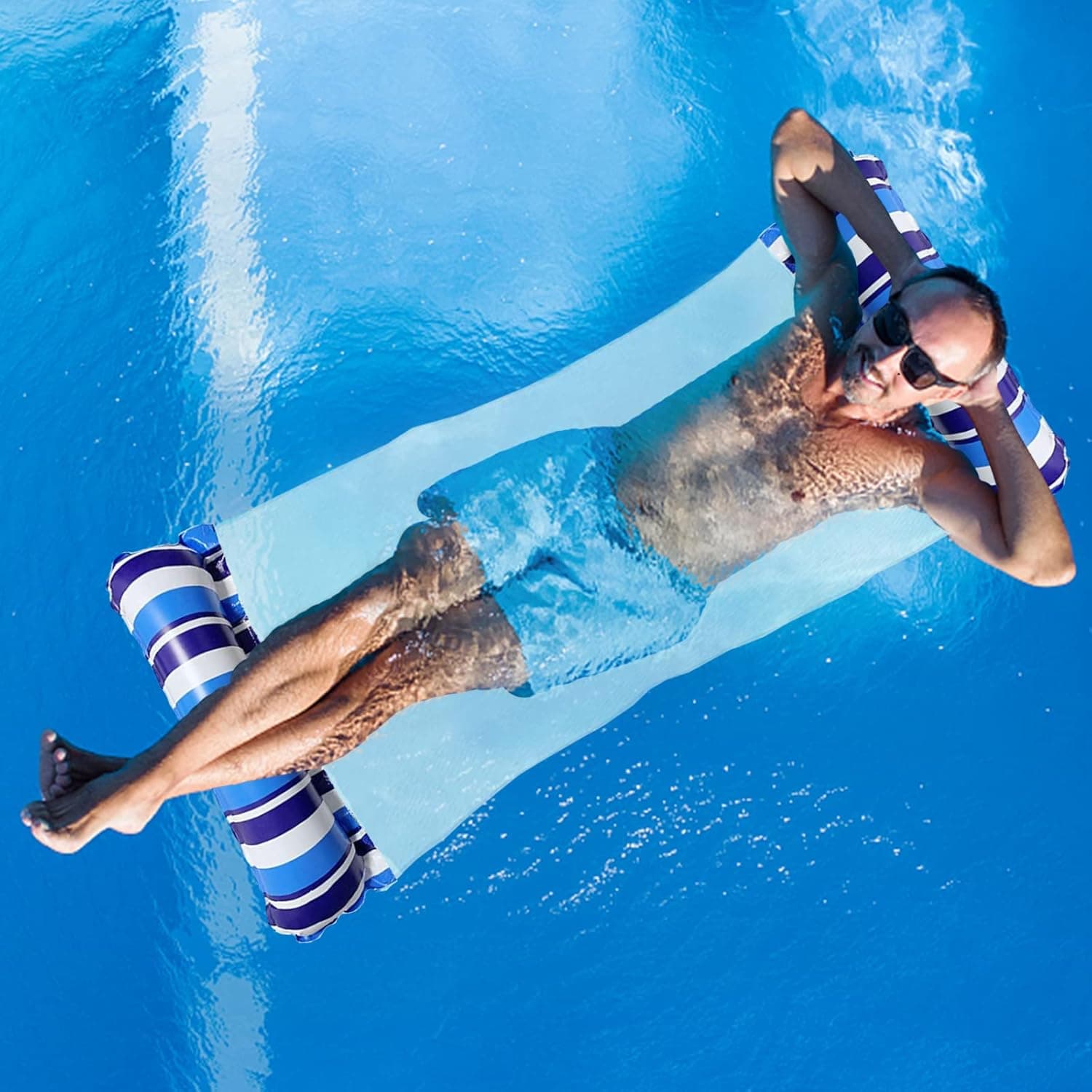 Swimming Pool Float Hammock,Inflatable Water Pool Hammock Floats for Adults,Folding Water Pool Lounger Multi-Purpose Pool Toys(Blue)