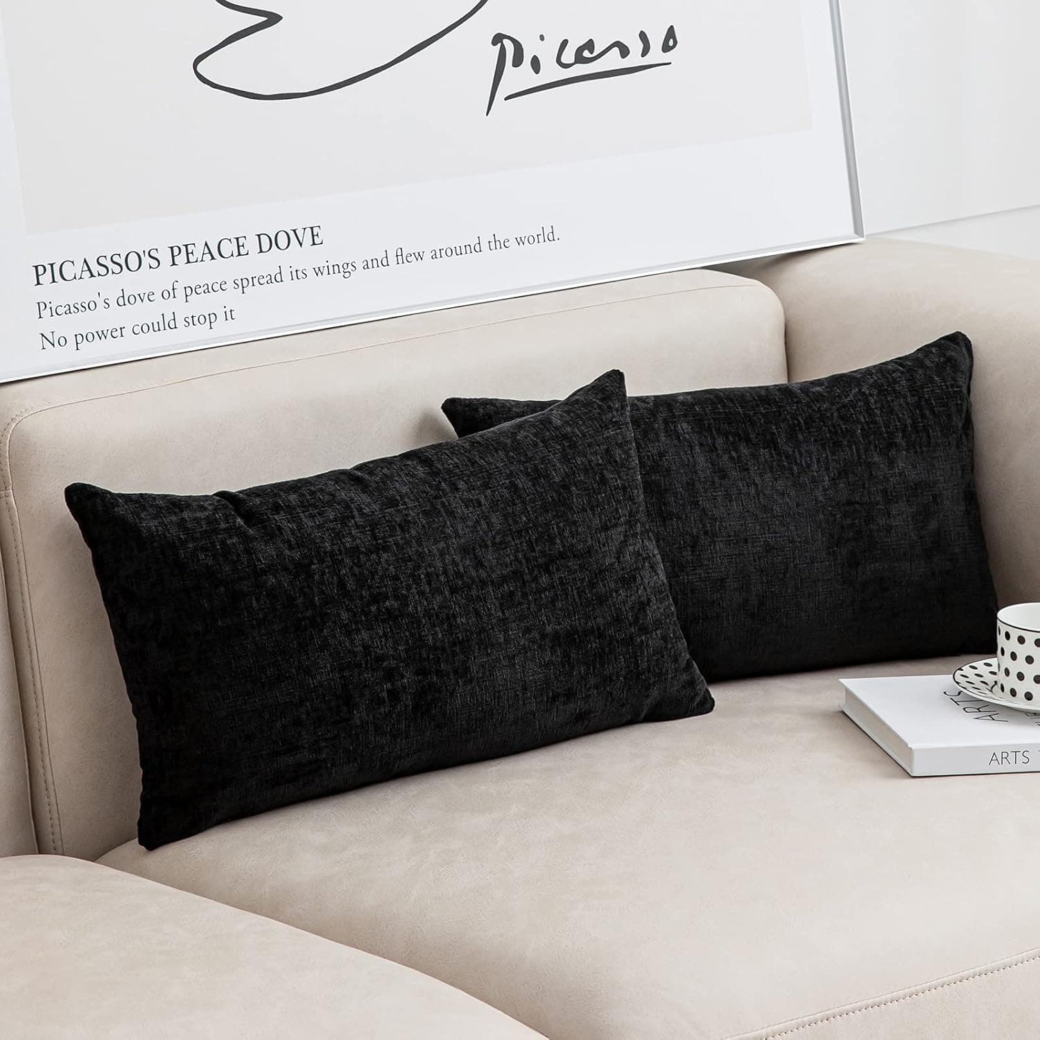 Anickal Lumbar Black Pillow Covers 12x20 Inch Set of 2 Modern Farmhouse Rustic Decorative Throw Pillow Covers Cushion Case for Living Room Home Sofa Couch Decoration