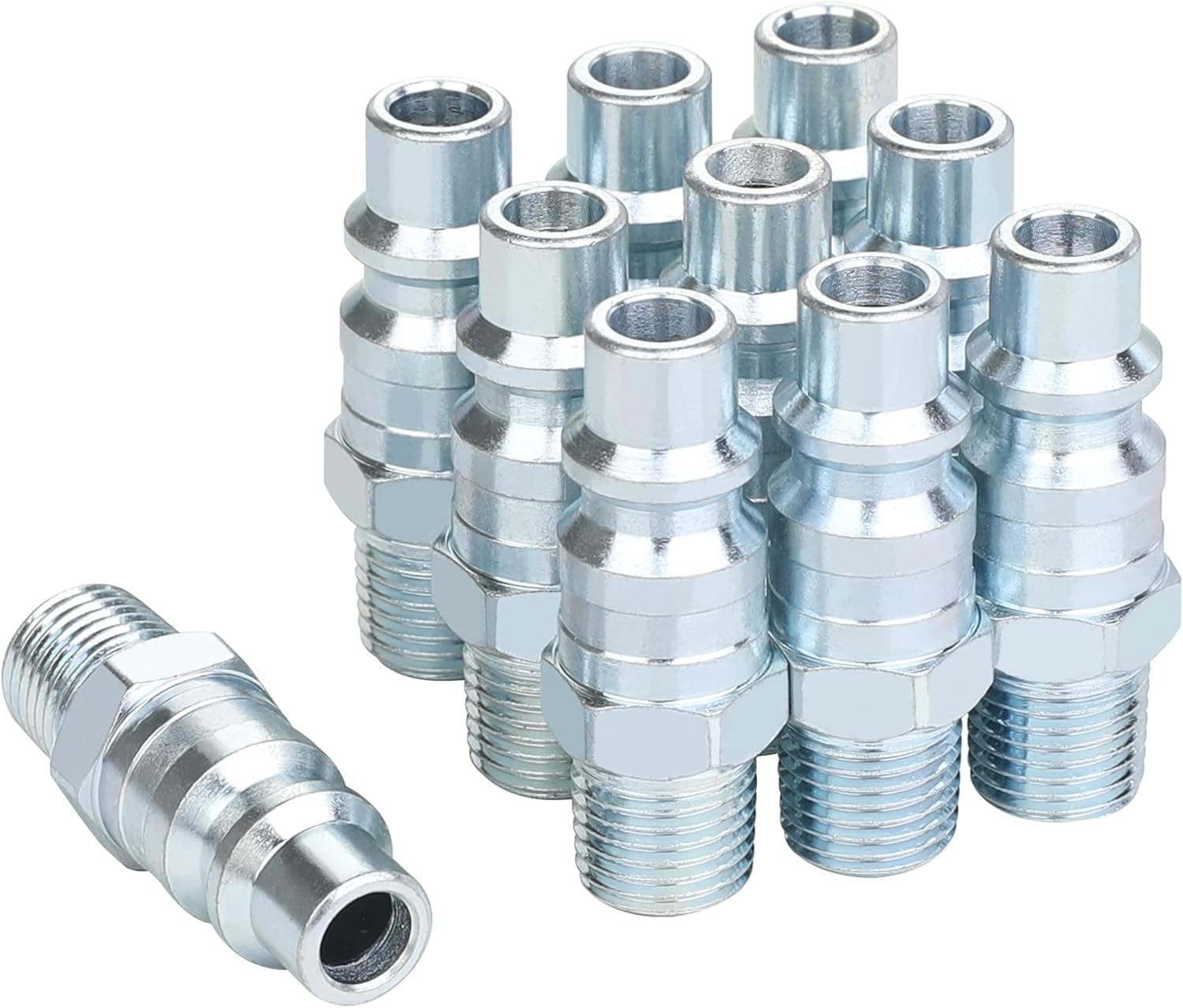 JOROY 3/8 High Flow Air Hose Fittings, Industrial M-Type Plug, 3/8 Inch High Flow Size, 1/4 Inch Male Threads Size, Steel Material, 300PSI, 10 Pieces Air Compressor Accessories