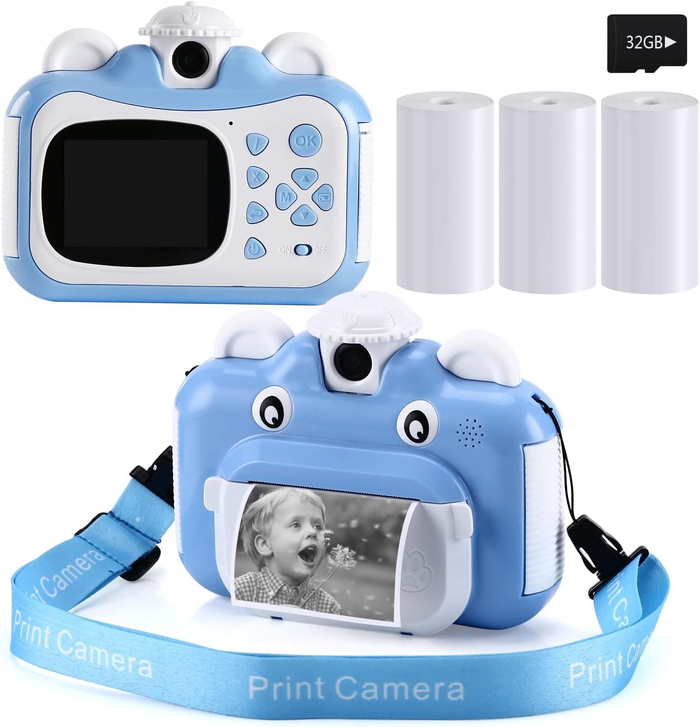 Barchrons Instant Print Digital Kids Camera 1080P Rechargeable Kids Camera Video Camera with 32G SD Card for 6-12 Years Old Birthday Gift