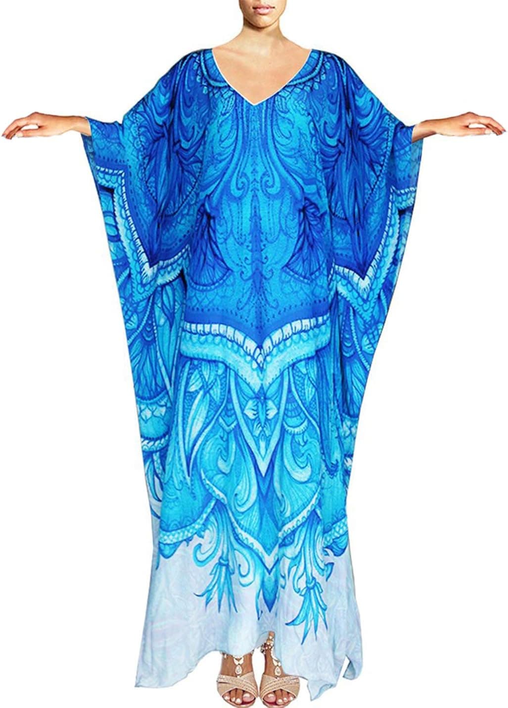 AILUNSNIKA Solid Caftans for Women Plus Size Kaftan Dress V Neck Loungewear Swimsuit Cover Ups