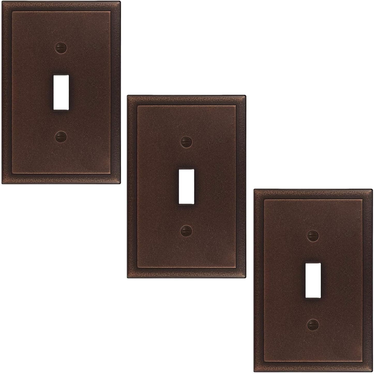 Single Toggle 6 Pack - Oil Rubbed Bronze Light Switch Cover Ambient Cast Metal Decorative Outlet Cover