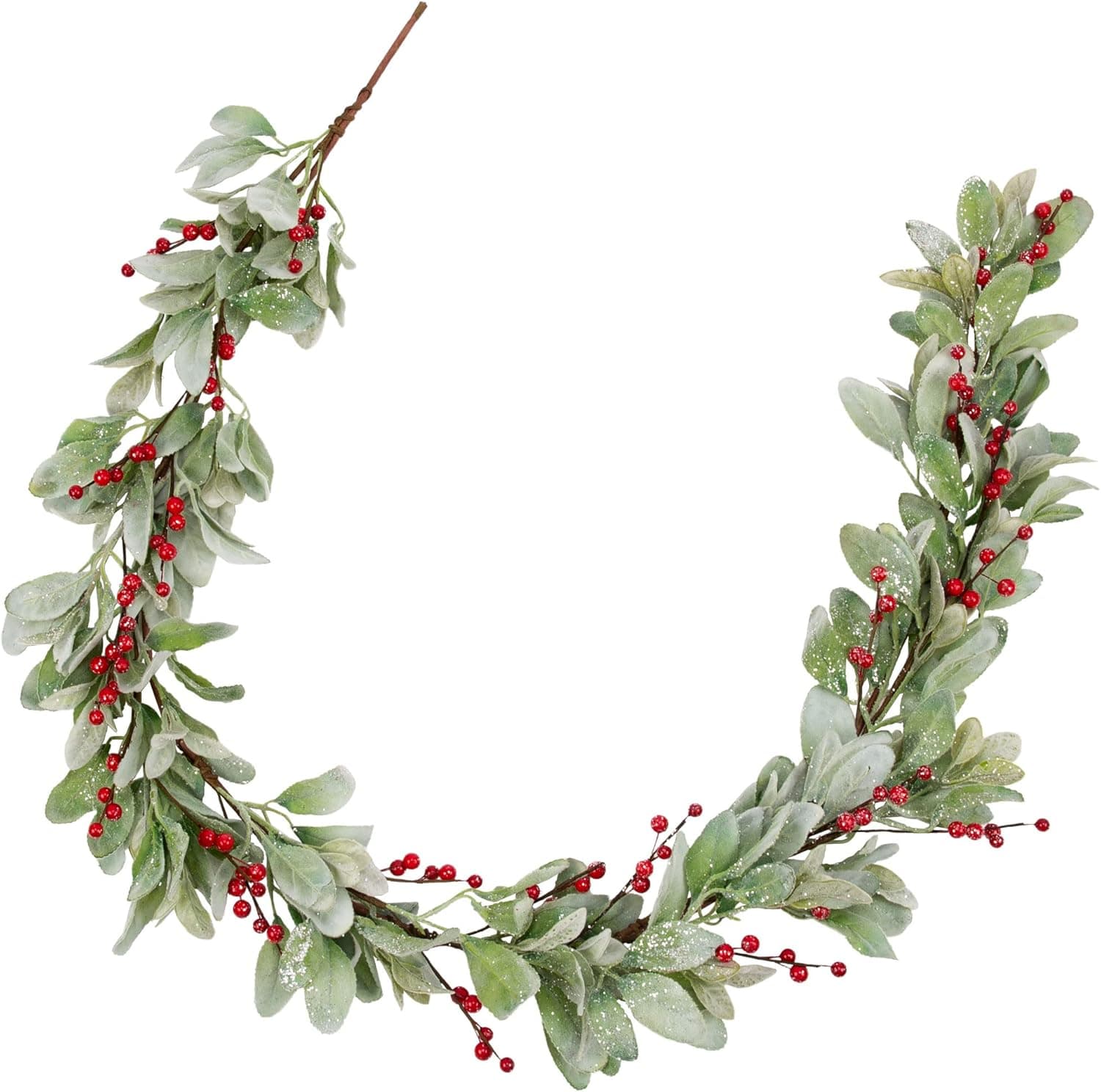 VGIA 5 Feet Artificial Christmas Garland Green Leaves Garland with Red Berries Glitter Christmas Decorations for Table Window Wall and Christmas Trees