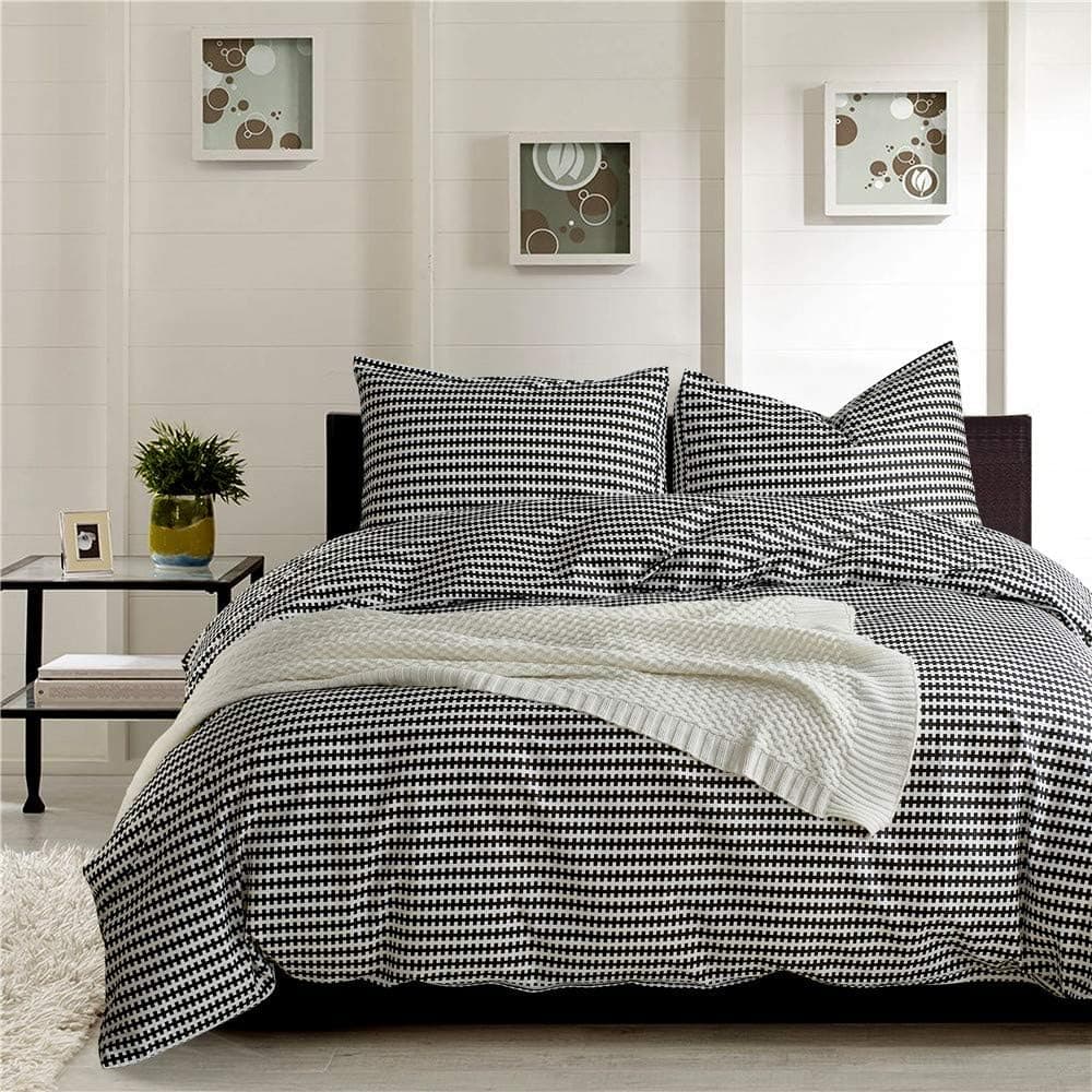 100% Cotton Duvet Cover Set - Stripe Pattern Comforter Cover Set, Soft and Breathable Bedding Set with Zipper Closure & Corner Ties, 3pcs(1Duvet Cover+2 Pillow Case)-Zipper, King