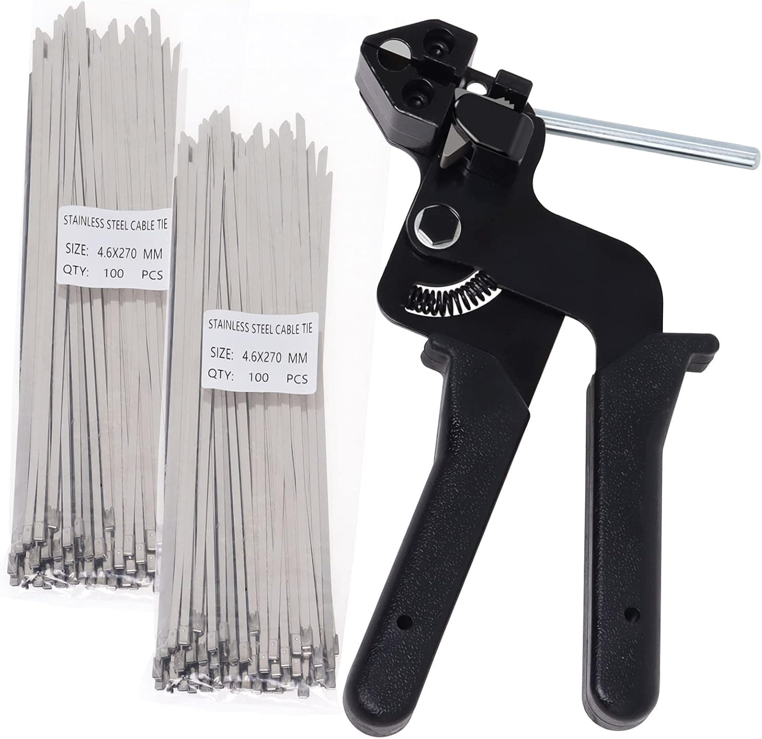 Gekufa Cable Tie Gun,Tie Tensioning Tool Metal Zip Strap Wrap Tool with 200Pcs Self-locking Stainless Steel Zip Ties