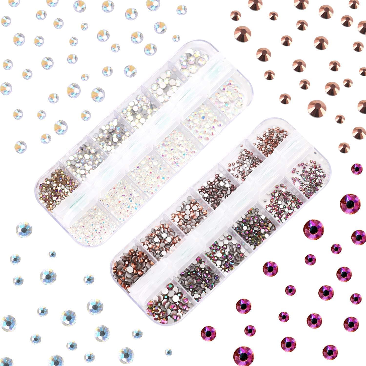 Roxyvabelle 2880 Pieces Nail Rhinestones Multicolors Crystal Nail Art Rhinestones Round Beads Flatback Glass Charms Gems Stones AB Rhinestones for Nail Art Craft with Storage Organizer Box